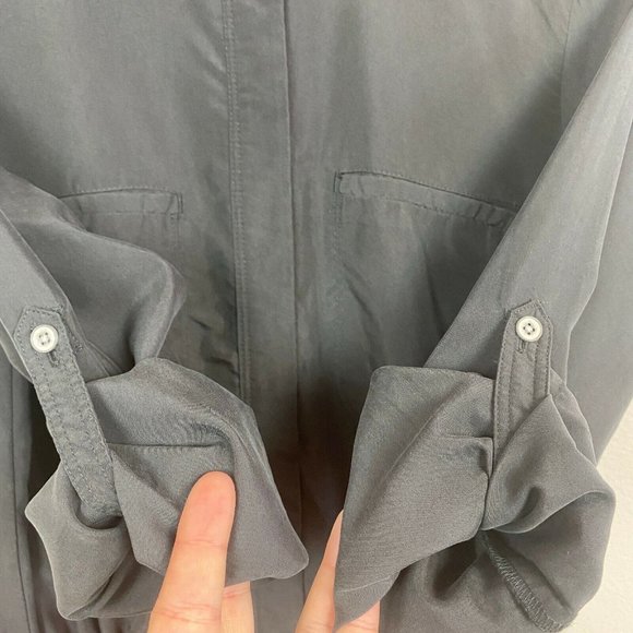 Lou & Grey Shirt Dress Womens Small Black Button Up Tie Waist Long Tabbed Sleeve - Picture 7 of 12